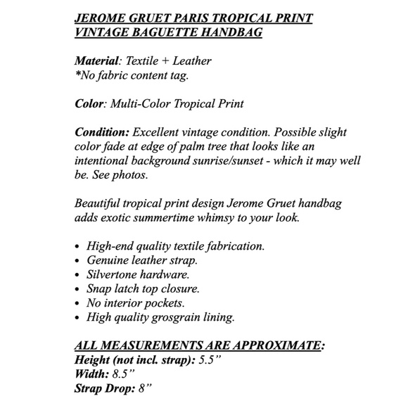 JEROME GRUET PARIS Tropical Print Vintage Baguette - Picture 14 of 14